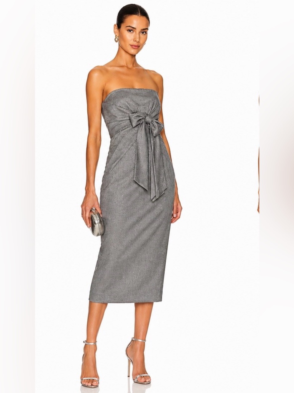 Ted Baker London Strapless Bow Midi Dress – Size 3  medium grey silver